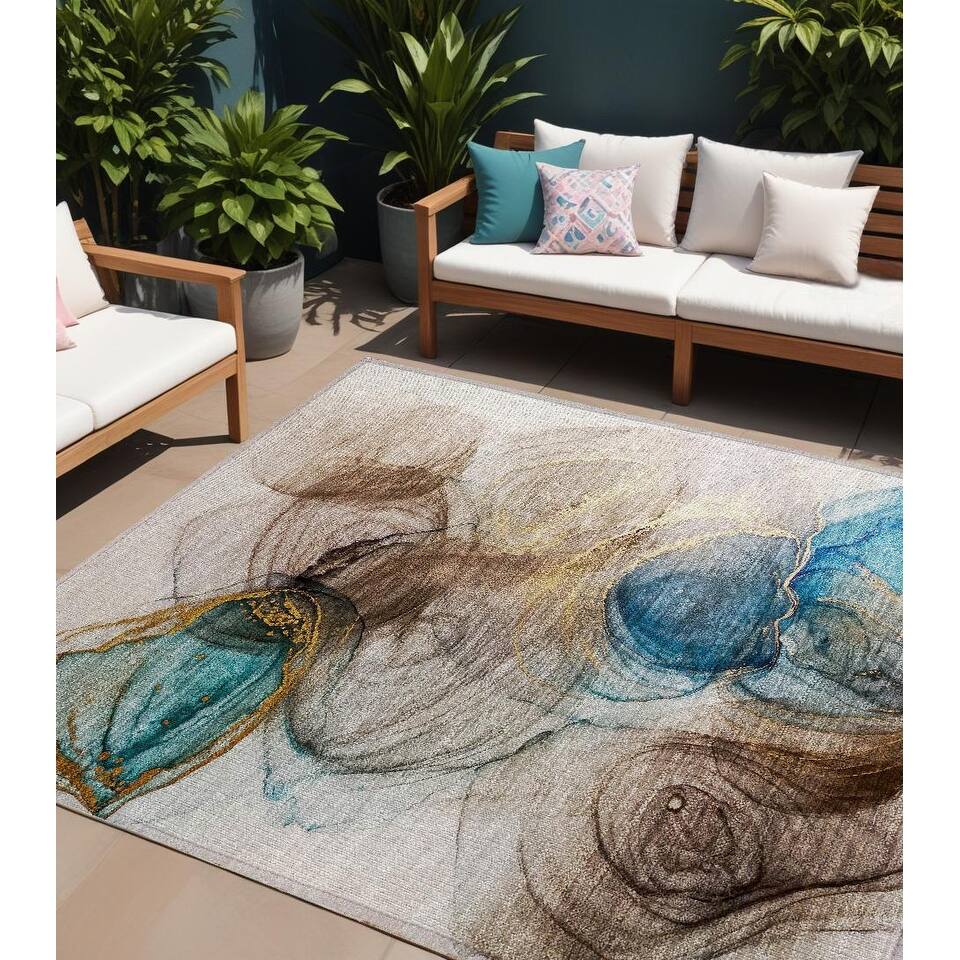 Elfi Artistic Abstract Weather Resistant Versatile Elegance Outdoor Rug