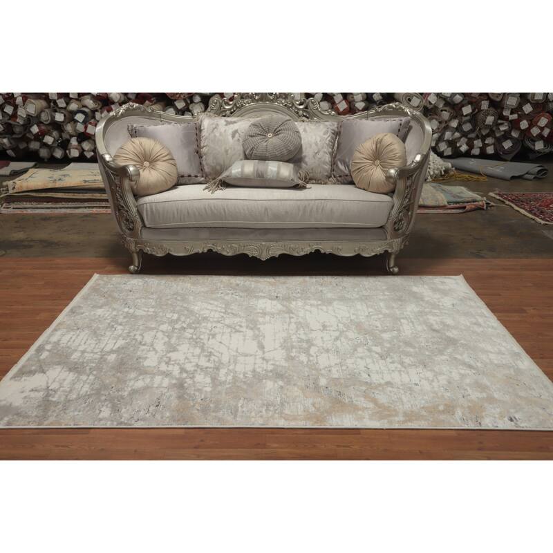 Machine Made Oriental Polyester Carpet Modern Abstract Beige & Ivories Abstract Area Rug - 7' 5'' X 5' 2''