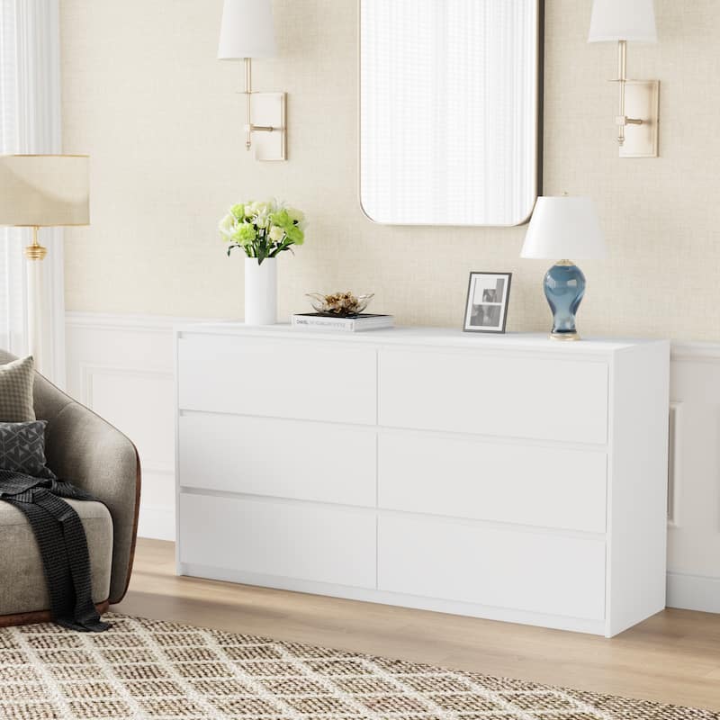 Timechee 6 Drawer 59'' W Chest&Dresser White/Dark Brown