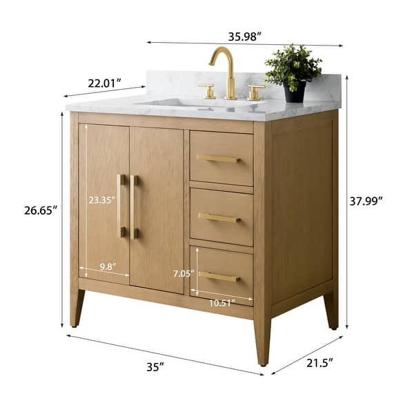 dimension image slide 8 of 10, Vanity Art 36" Single Sink Bathroom Vanity Cabinet with Engineered Marble Countertop
