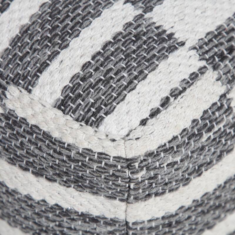 18" White and Gray Checkered Square Pouf Ottoman