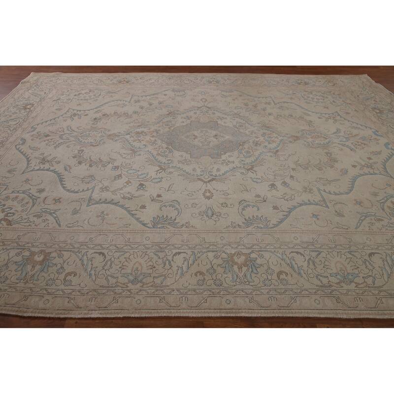 Hand-knotted Floral Distressed Tabriz Persian Rug Oriental Wool Carpet - 9'8" x 12'2"