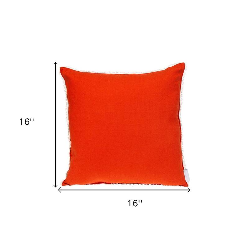 HomeRoots 16" Orange Cotton Throw Pillow With Fringe