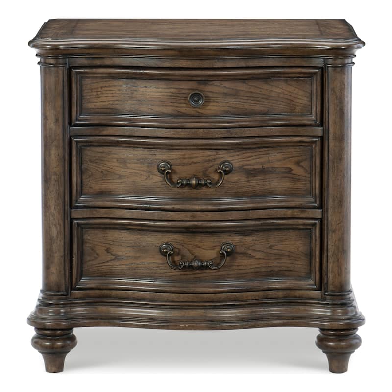 Traditional Nightstand of 3 Drawers Oak 1pc Bedside Table Wooden Formal Bedroom Furniture Decorative Drawer Pulls