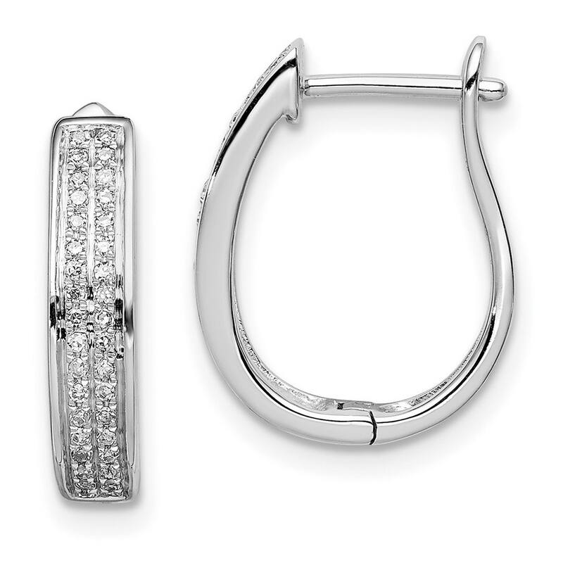 Curata 925 Sterling Silver Polished Hinged post Diamond Oval Hinged Hoop Earrings - 15x13mm Wide 3mm Thick