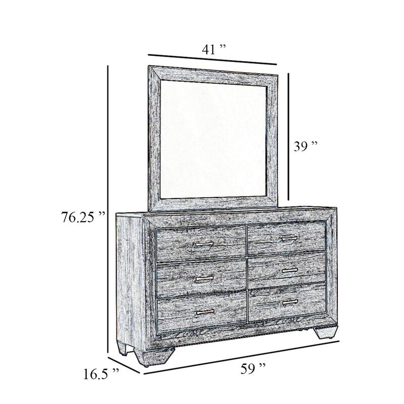 Bello Wide Dresser with Matching Mirror, 6 Drawers, Dark Cocoa Brown