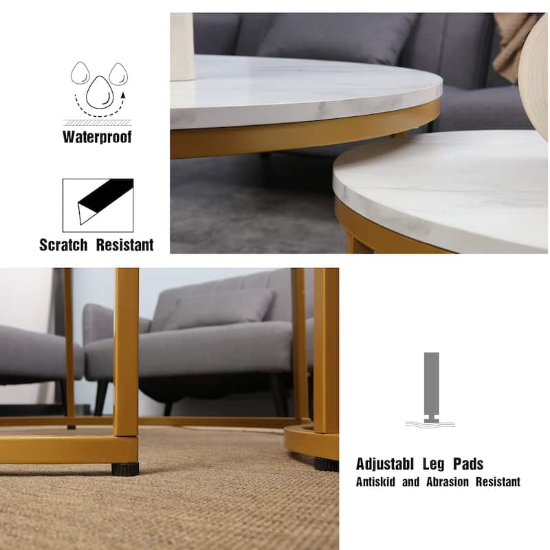 JJS Round Nesting Coffee Table Set of 2 Stacking End Tables for Living Room, Modern Cocktail & Sofa Side Tables