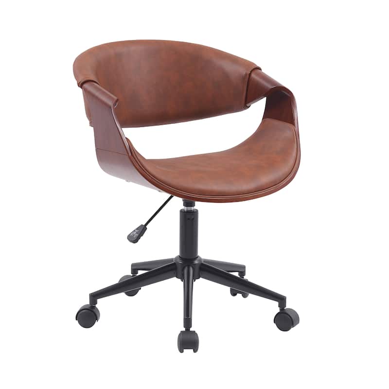 Porthos Home Elio Faux Leather Mid Century Office Chair with Black Metal Base