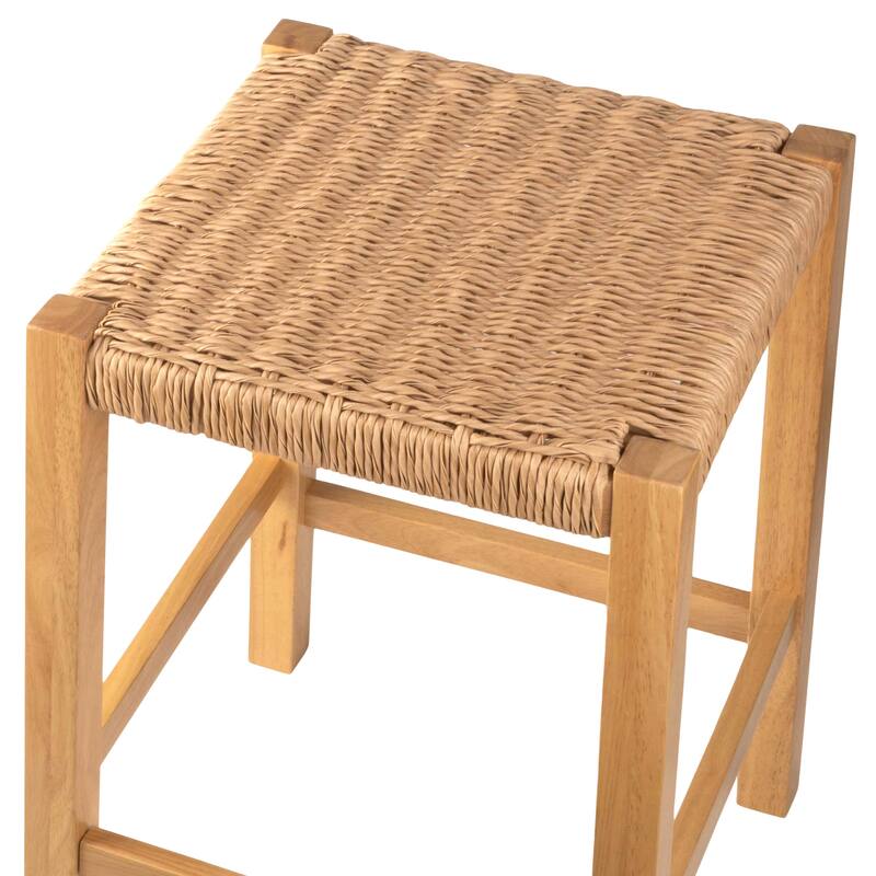 Newport 24"H Wood Counter Height Stool 24 with Handcrafted Woven Rope Seat, Natural