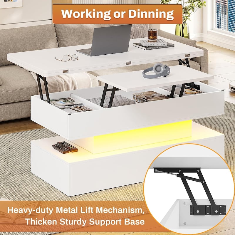 Coffee Table Lift Top 2 Drawers Hidden Compartment for Living Room