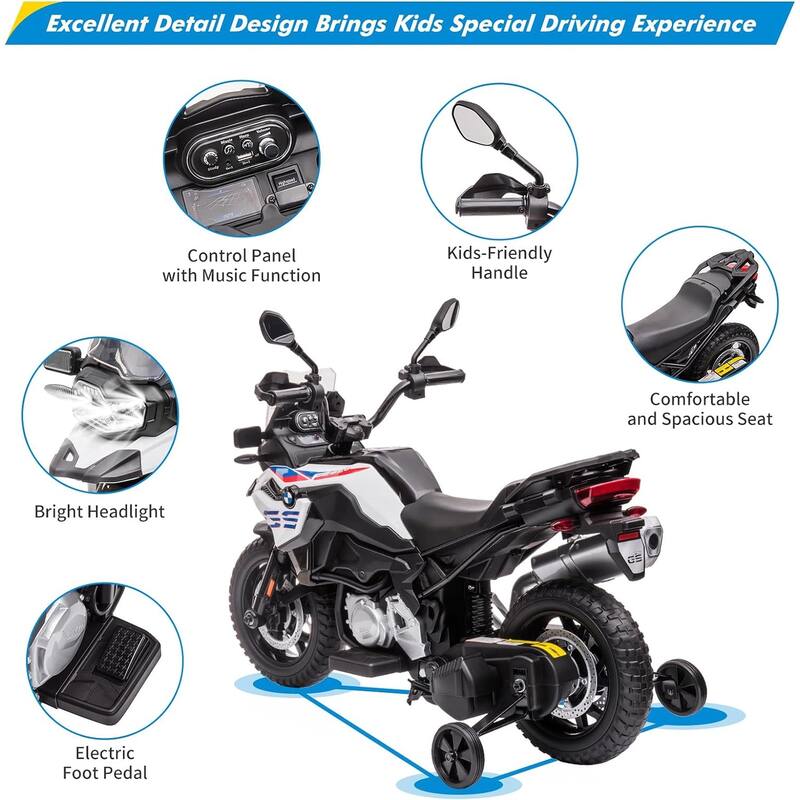 12V 7AH Ride On Motorcycle, Licensed BMW Kids Motorcycle, High/Low Speed
