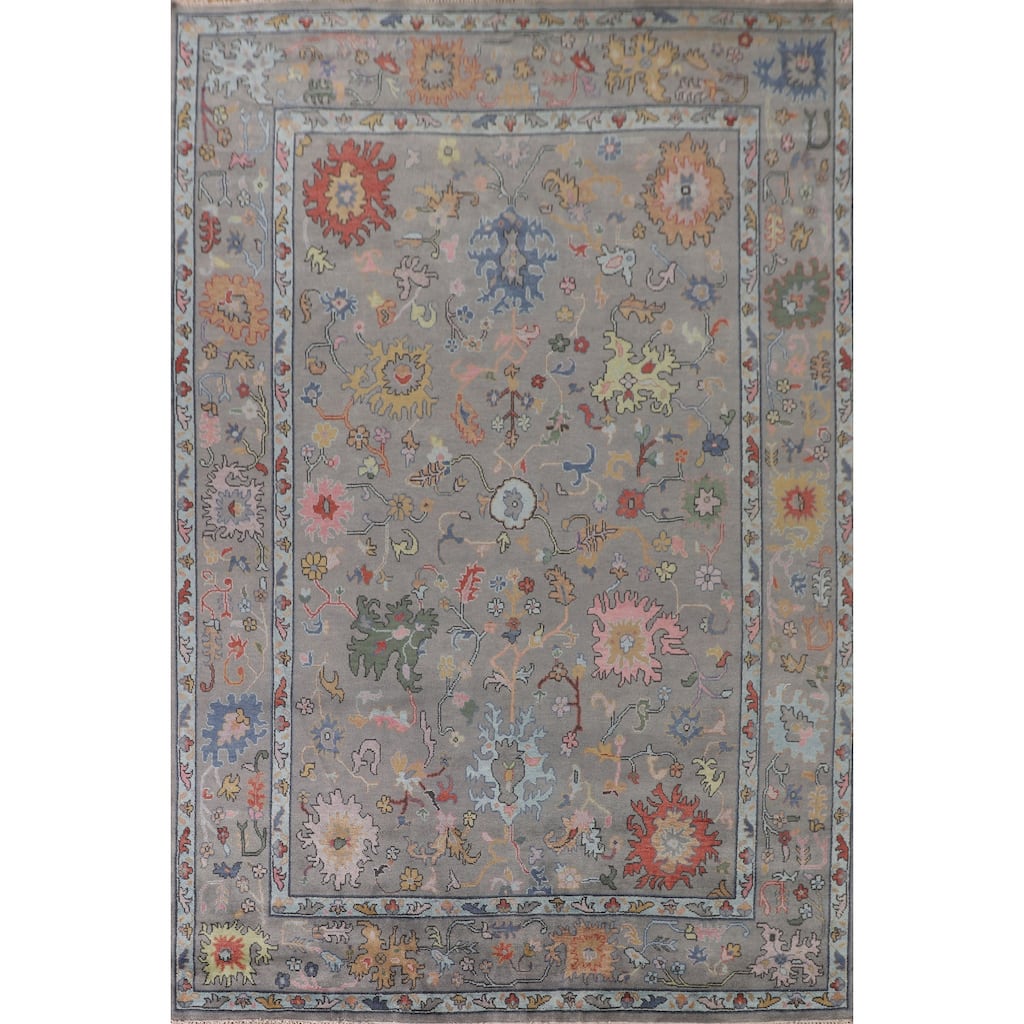 Floral Gray Oushak Oriental Large Area Rug Handmade Wool Carpet - 9'11"x 13'10"