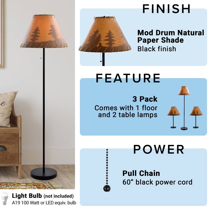 Catalina Lodge Table & Floor Lamp Set - Dark Bronze - Set of 3