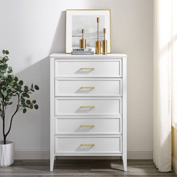 BIKAHOM Solid Wood 5 Drawer Dresser-White Chest ,Contemporary Mid-Century Solid  Wood Tall Dressers for Bedroom - Bed Bath & Beyond - 36334684