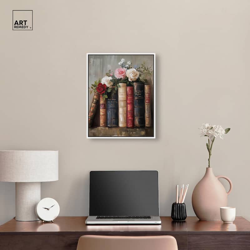 Bookshelf Bouquet I Canvas by Art Remedy
