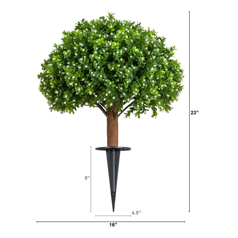 23-in UV Resistant Artificial Flowering Boxwood Topiary with Stake