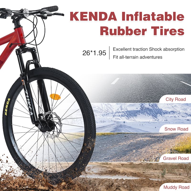 26-Inch Mountain Bike with 8-Speed Gears, Suspension Fork, Double Disc Brakes, and Kenda Tires for Adults