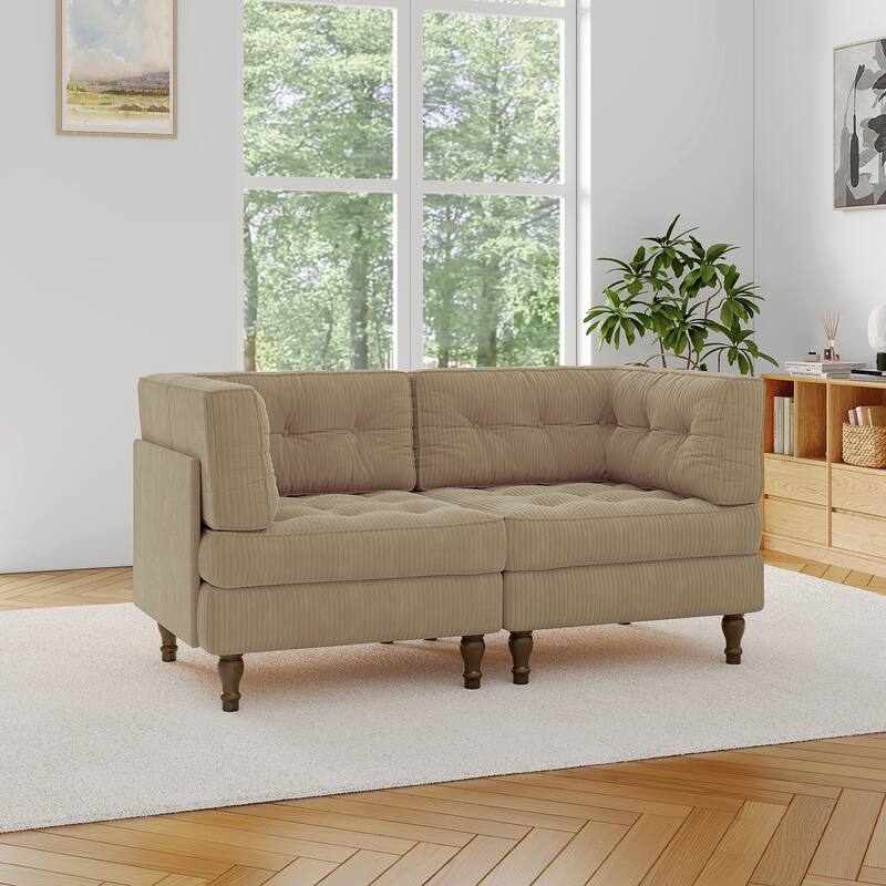 Modular Corduroy Corner Sectional Sofa Couch Set with Tufted Cushion