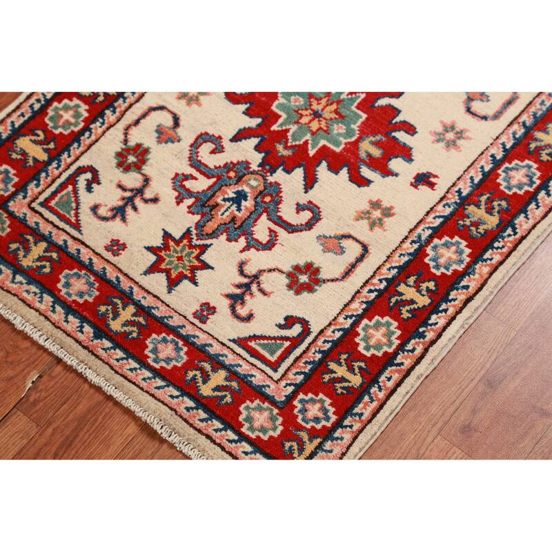 Ivory Kazak Oriental Accent Foyer Rug Handmade Wool Carpet - 2'0"x 3'0"