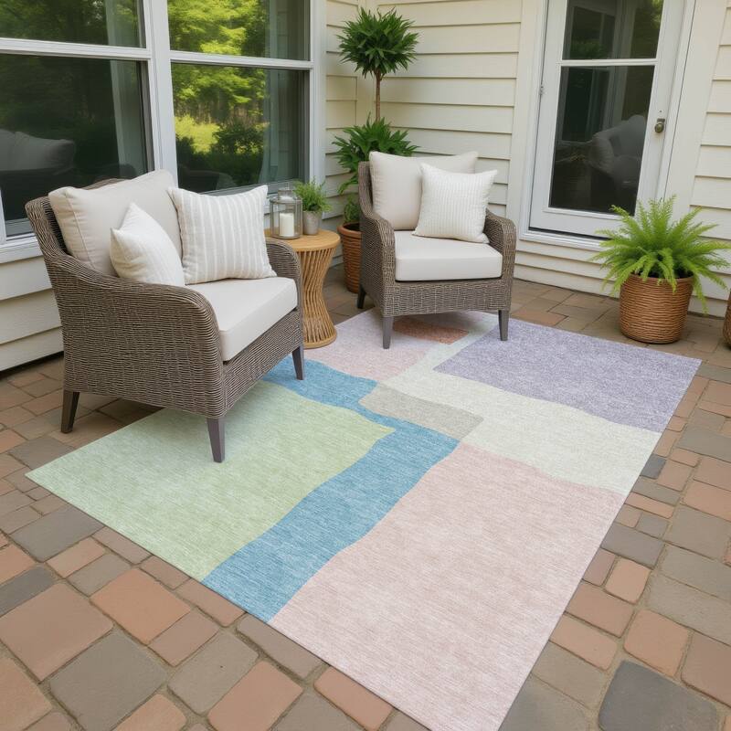 Machine Washable Indoor/ Outdoor Contemporary Blox Chantille Rug - Pink - 5' x 7'6"