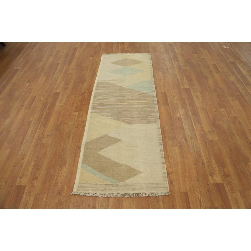 Hand Woven Oriental 100% Wool Carpet Southwestern Modern Multi-Colored Kilim Runner Rug - 5' 10'' X 2' 0''