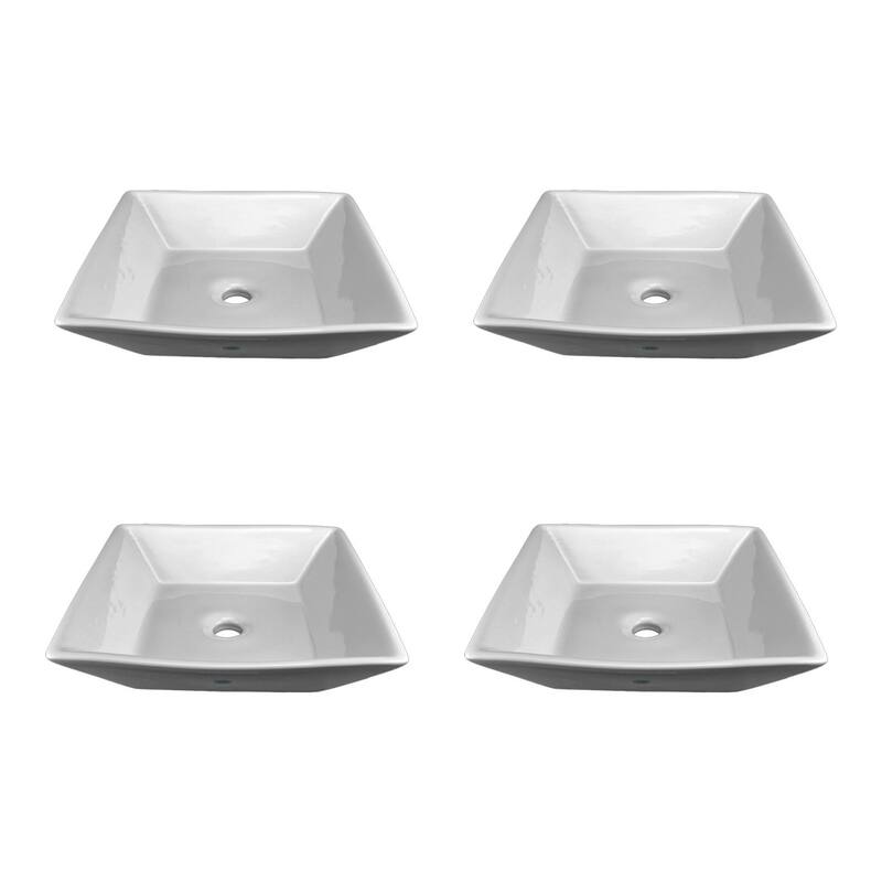 White Ceramic Porcelain Square Countertop Vessel Sink 16 1/2 " Art Basin Pack of 4 Renovators Supply