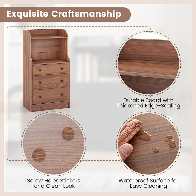 Gymax 3-Drawer Dresser 44'' Tall Wood Storage Organizer Chest w/ 2