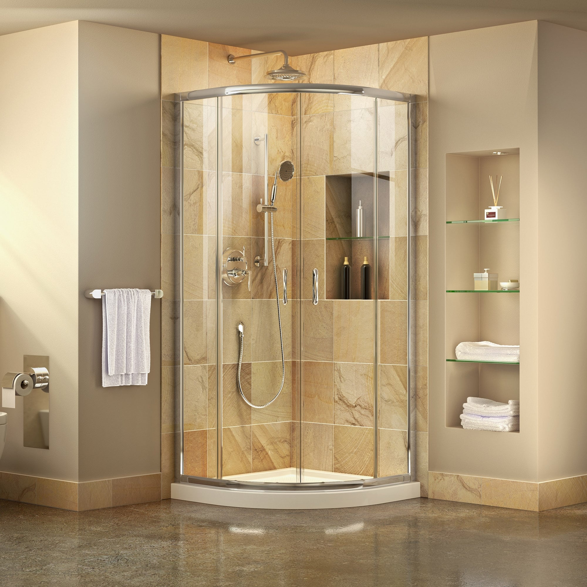 DreamLine Prime 38 in. x 38 in. x 74 3/4 in. Sliding Shower Enclosure and Shower Base Kit - 38" x 38"