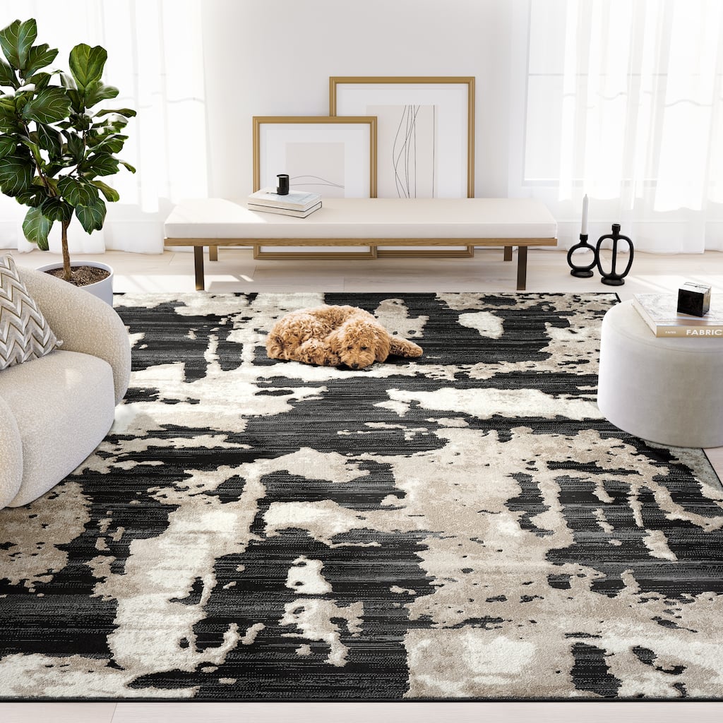 Abani Rugs TER170A Beige Black Abstract Pattern Area Rug