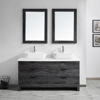Spencer 60 in. Vanity in Grey with Artificial Stone Vanity Top in White with White Vessel Sink and Mirror