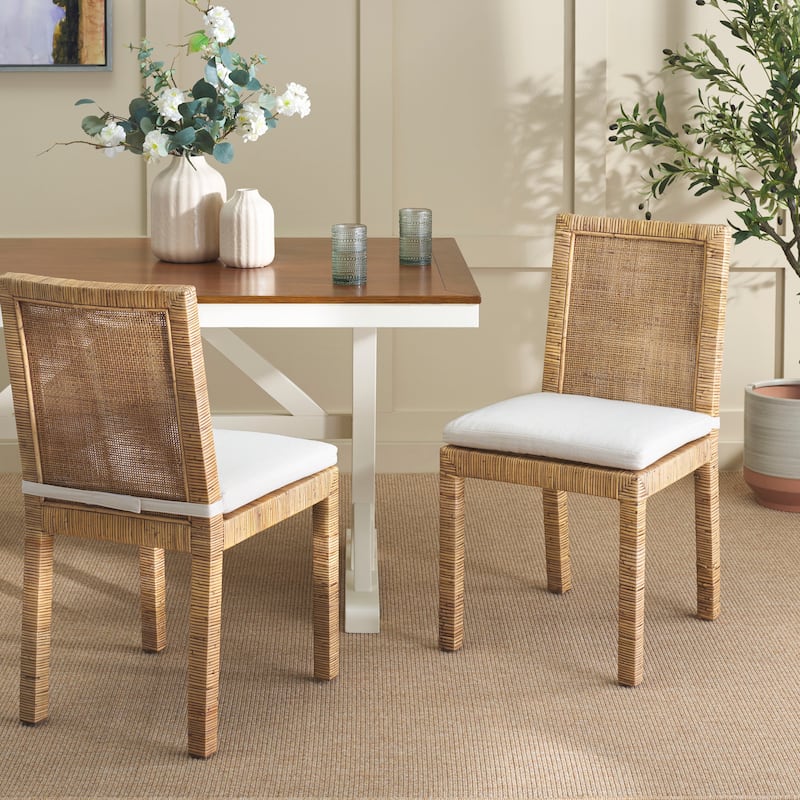 SAFAVIEH Jessye Cane Dining Room Chair with Cushion (Set of 2) - 21.7" W x 18.1" L x 38.6" H - 22"W x 18"D x 35"H