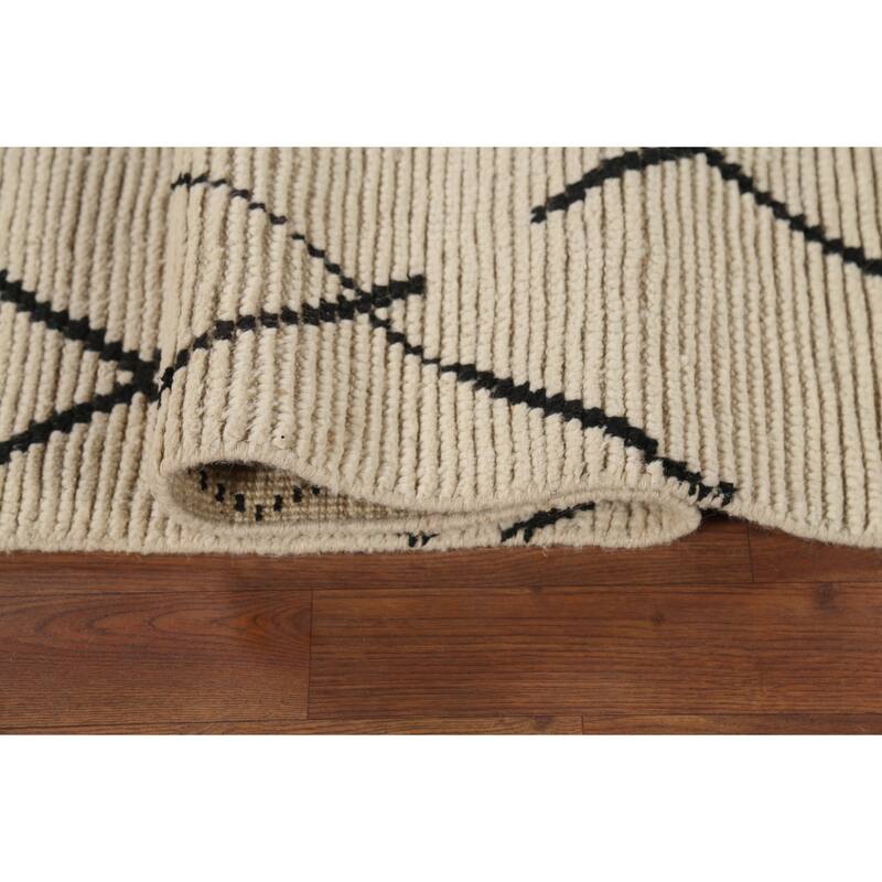 Hand Knotted Oriental 100% Wool Carpet Modern All-Over Beige & Ivories Moroccan Runner Rug - 13' 3'' X 3' 10''