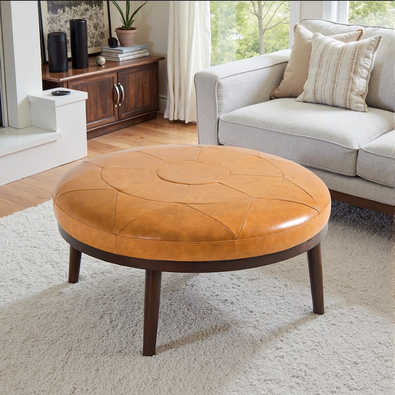 34.5" W Full-Grain Genuine Italian Leather Ottoman by Lumibee - Brown