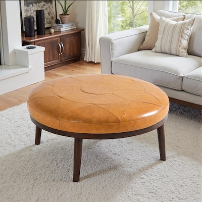 34.5" W Full-Grain Genuine Italian Leather Ottoman by Lumibee
