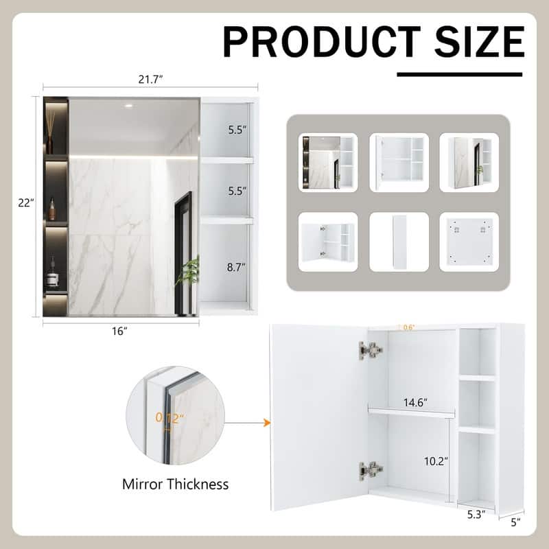 White MDF Wall-Mounted Mirror Cabinet with Hidden Storage - Space Saving Bathroom Organizer