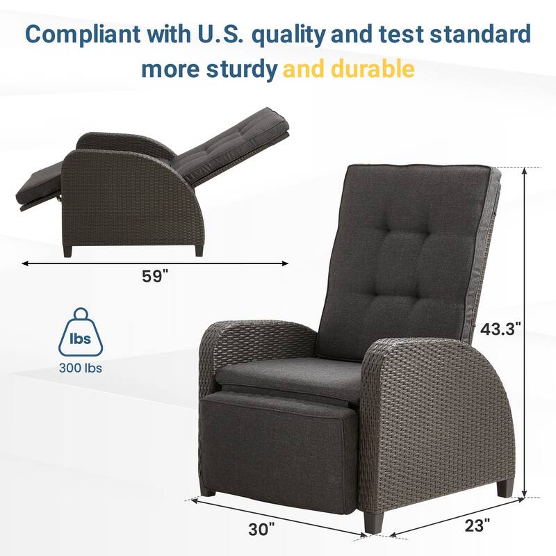 Adjustable Outdoor Lounge Chair with Backrest and Footrest, Non-Slip Legs and Weather-Resistant Cushions