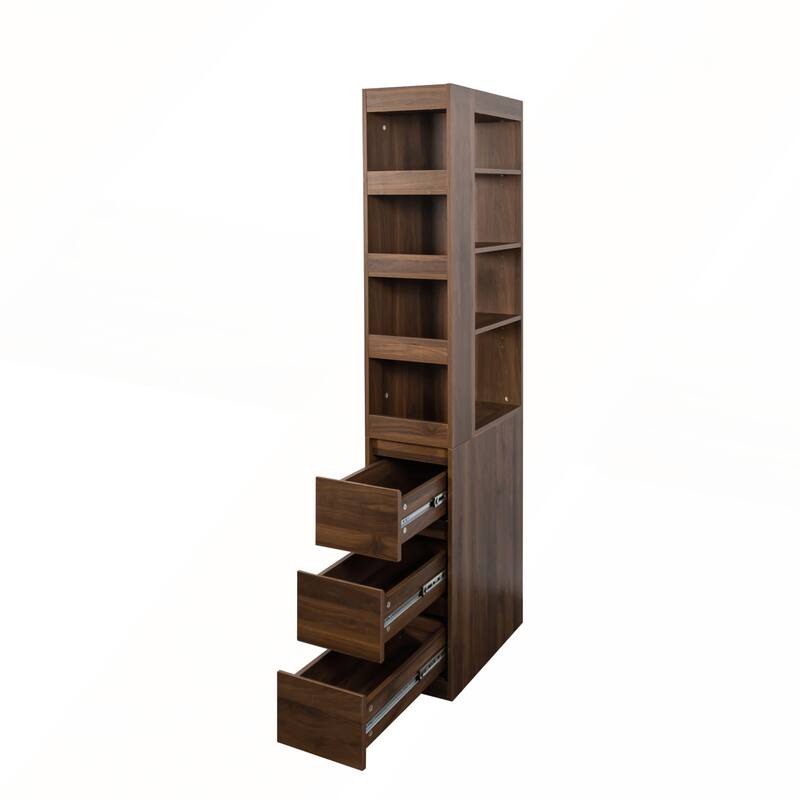 70.87 H Modern Wooden Tall Display Storage Cabinet with 4-Tier Shelves and 4 Small Display Shelves