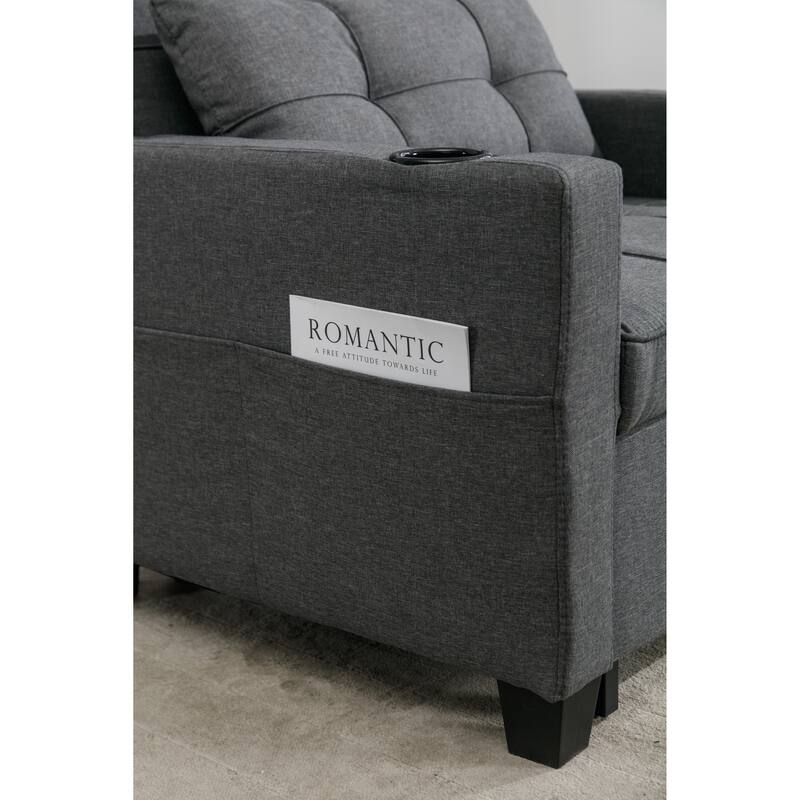 Linen Convertible Futon Armchair Bed with USB Ports, Adjustable Backrest and 3-in-1 Functionality