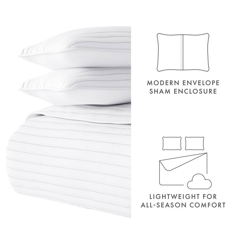 Soft Essentials All Season 3 Piece Stripe Stitch Quilt Set with Shams