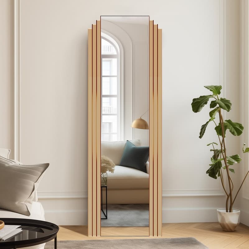 Floor dress mirror with wooden stand - 21"x64"