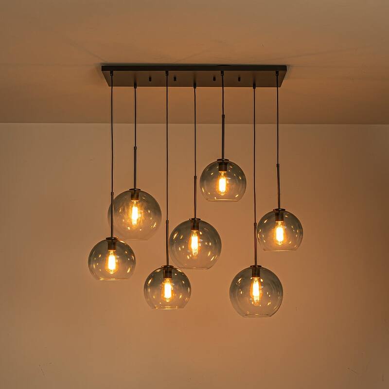 Glam 7-Light Tinted Gradual Blue Glass Globe Kitchen Island Chandelier