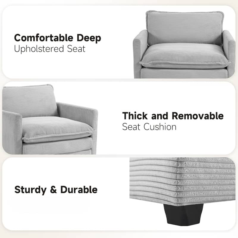 Corduroy Sectional Sofa with Removable Ottomans & Ultra-soft Cushions for Living Room & Bedroom