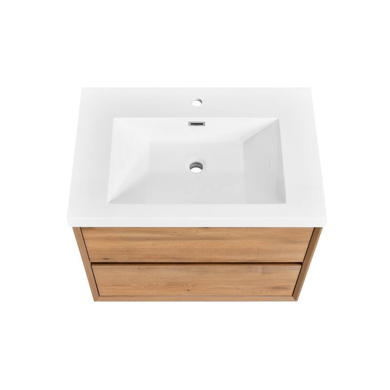 NebulaSky 30 in Wall Mounted Single Sink Bathroom Vanity with Top Combo Cabinet Vanity Set Invisible Handles