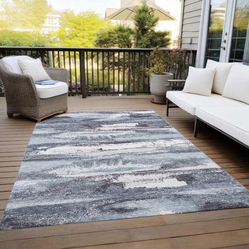 Machine Washable Indoor/ Outdoor Abstract Modern Chantille Rug