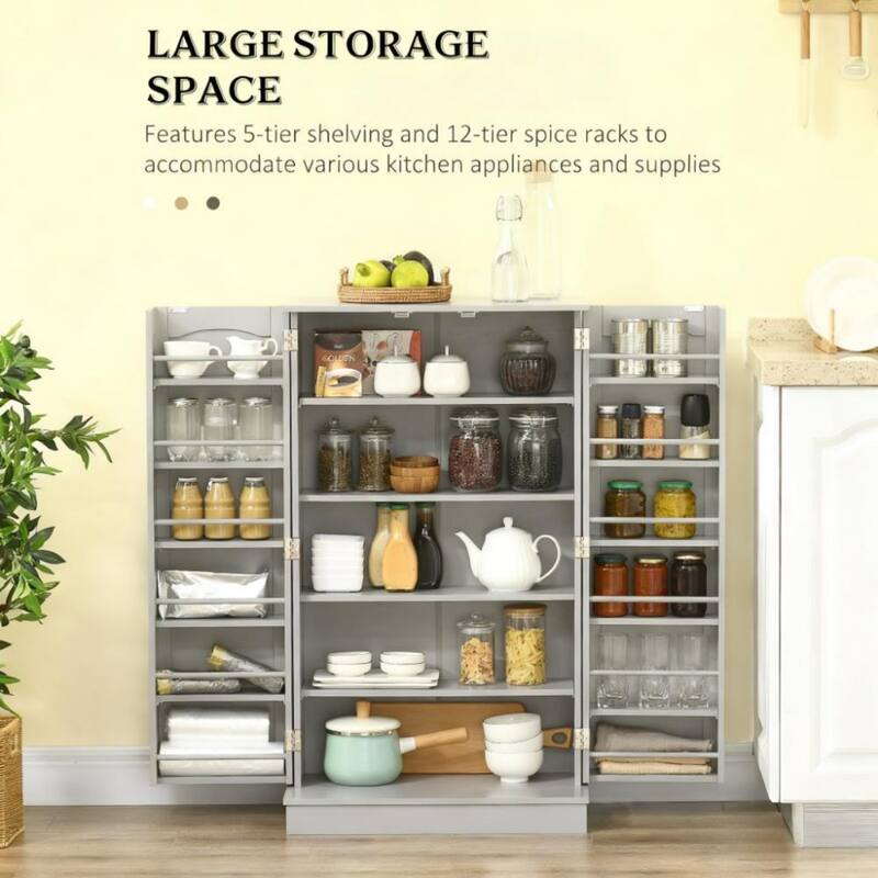 5-Tier Adjustable Storage Pantry Cabinet with Door Shelves and Double Doors