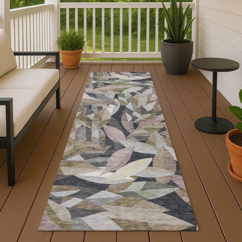 Machine Washable Indoor/ Outdoor Modern Floral Chantille Rug - Khaki - 2'3" x 7'6"