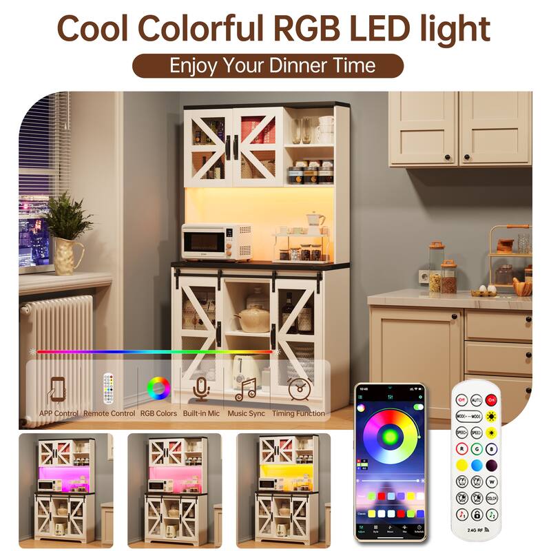 Meyreso 72" Tall Farmhouse Kitchen Storage Cabinet with Hutch Microwave Stand