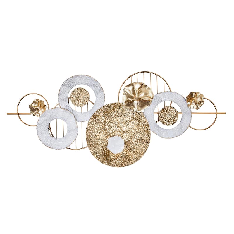 Gold White Multi Ring Metal Wall Art Horizontal Modern Decor 53"x23" - 24 x 30