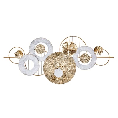 Gold White Multi Ring Metal Wall Art Horizontal Modern Decor 53"x23"