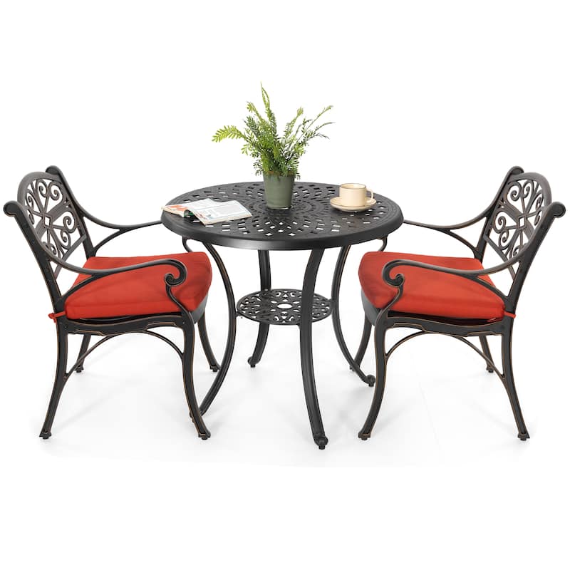 Outdoor 3 Pieces Cast Aluminum Bistro Set with 2’’ Umbrella Hole